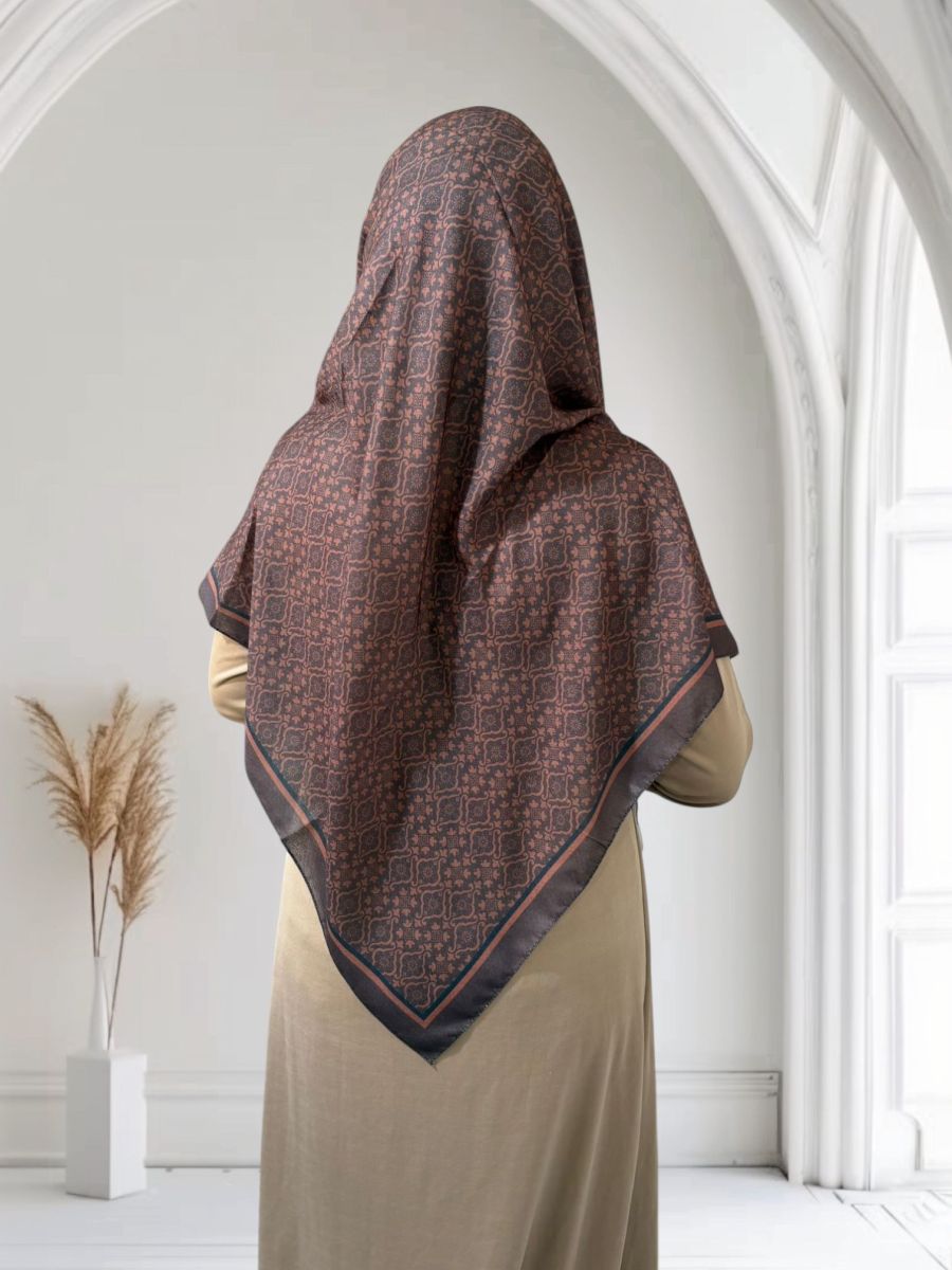Pamuklu 120cm x 120cm Eşarp Nilüfer Kahve Taba