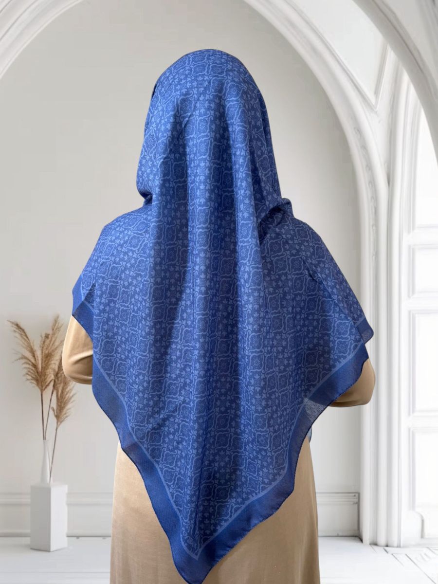 Pamuklu 120cm x 120cm Eşarp Nilüfer Mavi