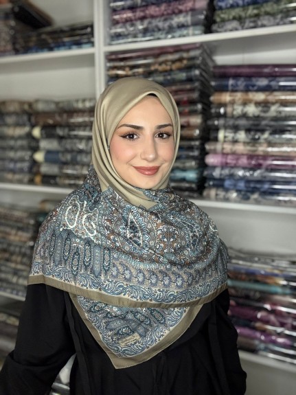  - Pamuklu 120cm x 120cm Eşarp Saray Nakışı Taş