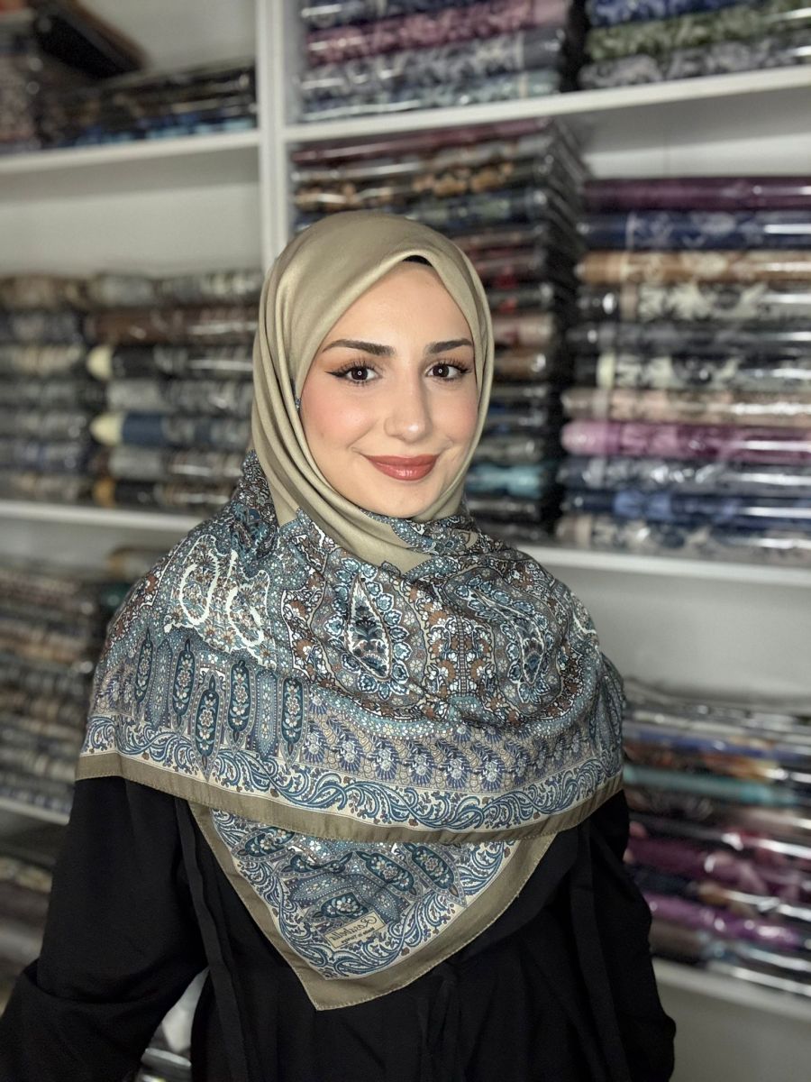 Pamuklu 120cm x 120cm Eşarp Saray Nakışı Taş