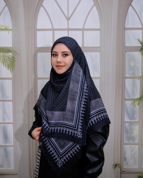  - Pamuklu 120cm x 120cm Eşarp - Siyah