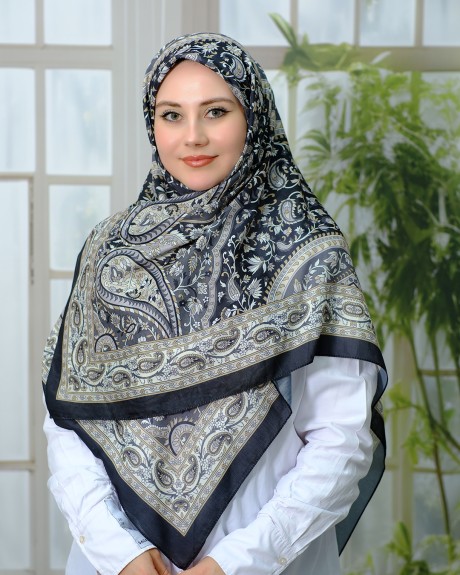  - Pamuklu 120cm x 120cm Eşarp - Füme