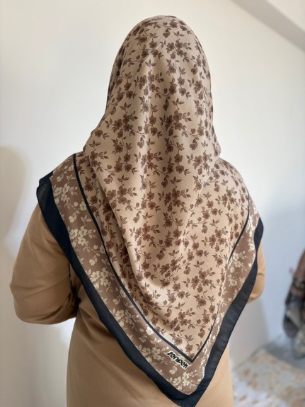  - Pamuklu 120cm x 120cm Eşarp Sonbahar Esintisi Bej