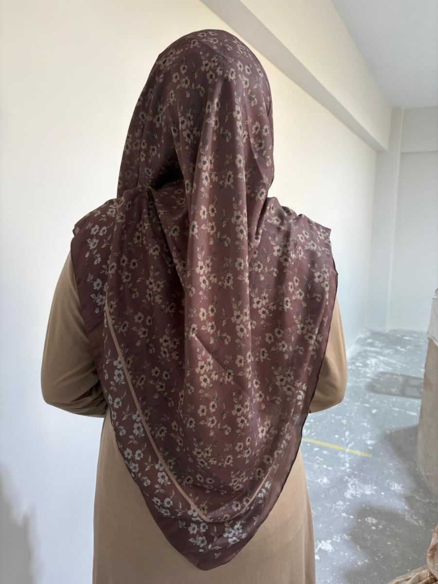 Pamuklu 120cm x 120cm Eşarp Sonbahar Esintisi Kahve