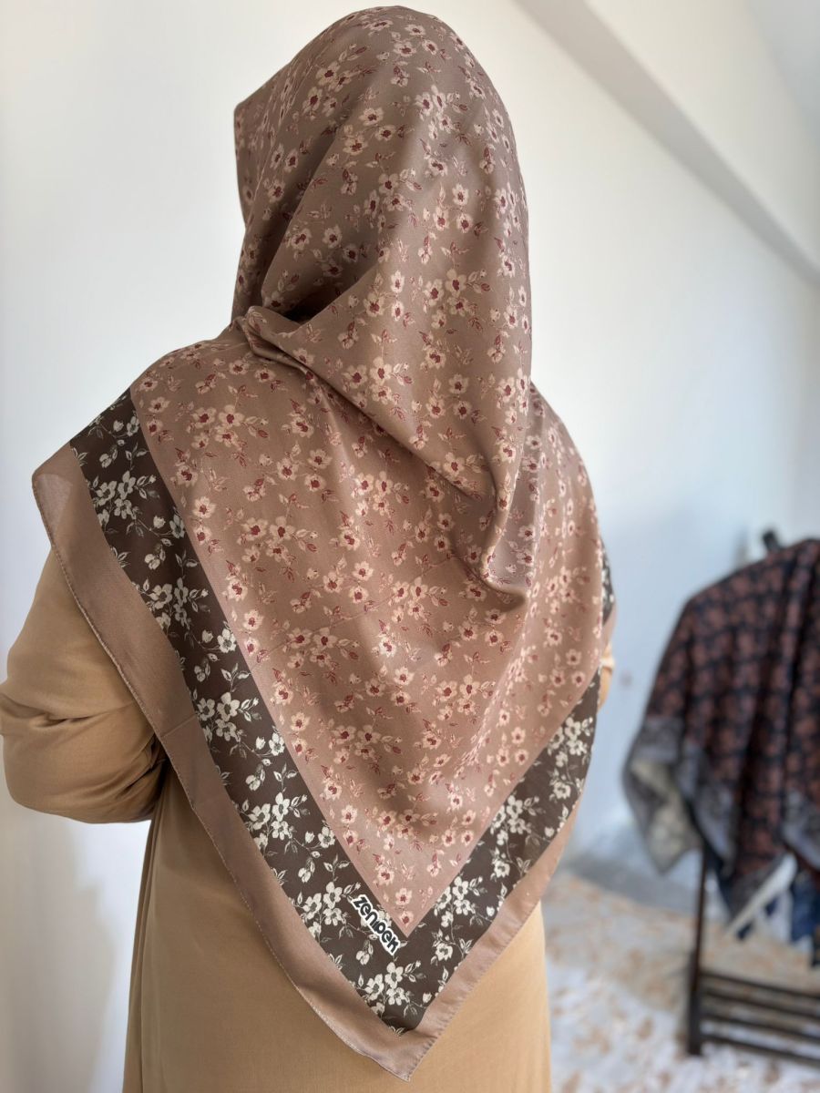 Pamuklu 120cm x 120cm Eşarp Sonbahar Esintisi Vizon Haki