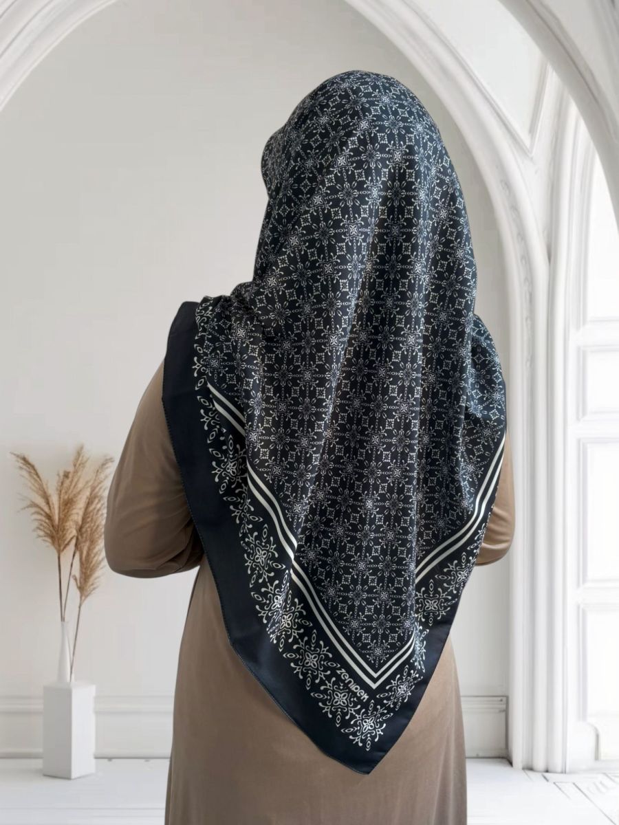 Pamuklu 120cm x 120cm Eşarp Zarif Esinti Siyah