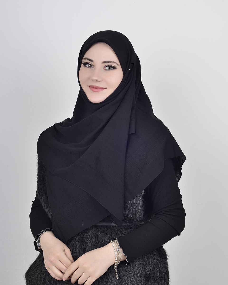 Pamuklu 120cm x 12cm Eşarp Düz Siyah