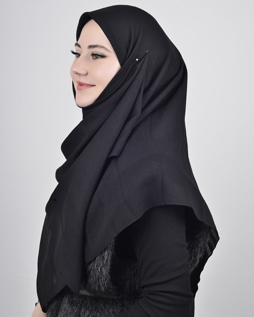 Pamuklu 120cm x 12cm Eşarp Düz Siyah