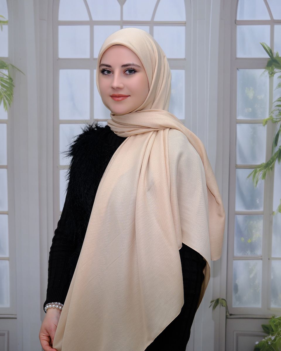 Pamuklu 140cm x 140cm Düz Eşarp - Bej