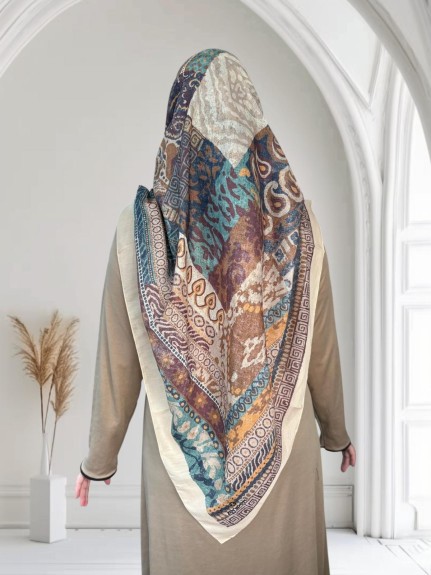  - Pamuklu 140cm x 140cm Eşarp Bohem Vizon