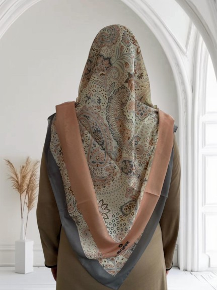  - Pamuklu 140cm x 140cm Eşarp Etnik Krem