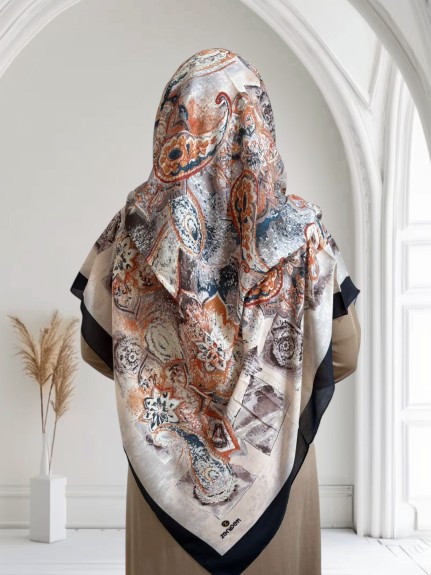  - Pamuklu 140cm x 140cm Eşarp Etnik Vizon