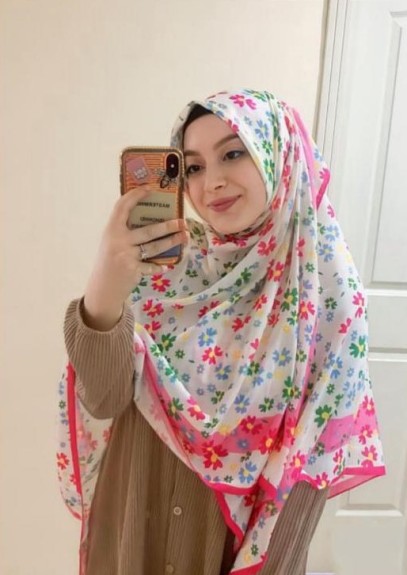  - Pamuklu 140cm x 140cm Eşarp Flower Fuşya