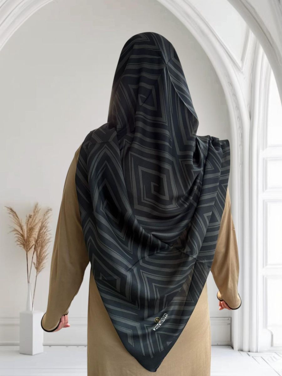 Pamuklu 140cm x 140cm Eşarp Geometri Füme