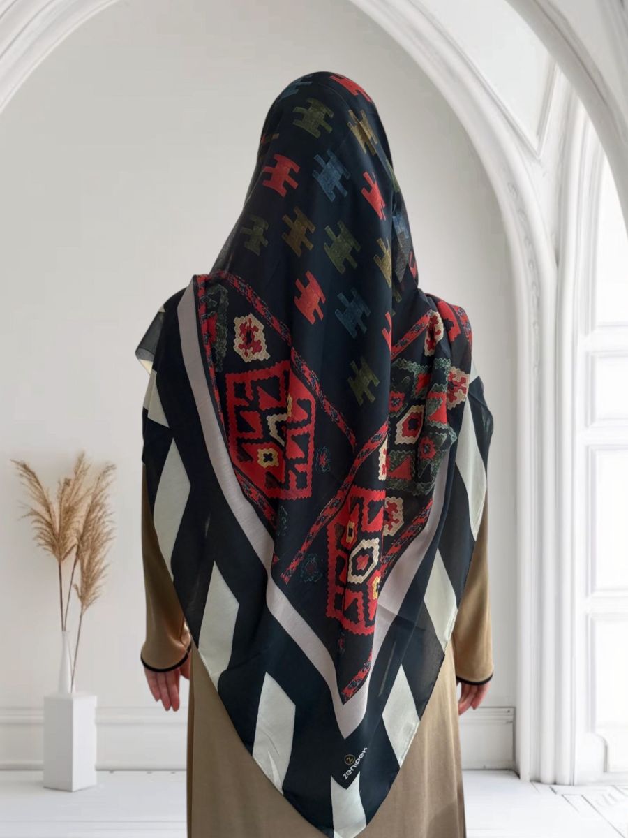 Pamuklu 140cm x 140cm Eşarp Kilim Desen
