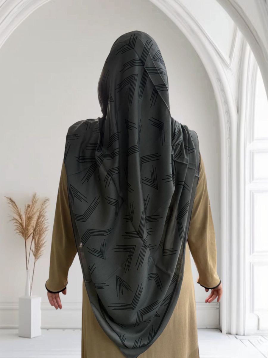 Pamuklu 140cm x 140cm Eşarp Ok Desen Gri