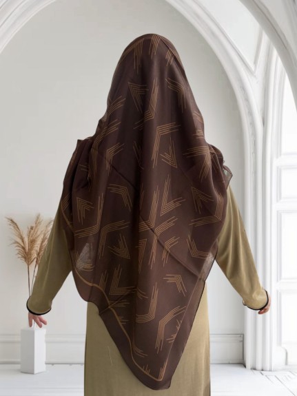  - Pamuklu 140cm x 140cm Eşarp Ok Desen Kahve