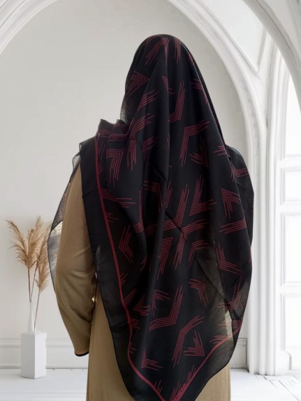  - Pamuklu 140cm x 140cm Eşarp Ok Desen Vişne