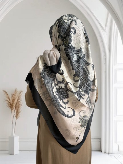  - Pamuklu 140cm x 140cm Eşarp Şal Desen Bej