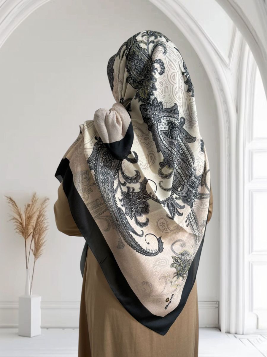 Pamuklu 140cm x 140cm Eşarp Şal Desen Bej