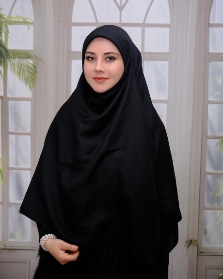  - Pamuklu 140cm x 140cm Düz Eşarp - Siyah