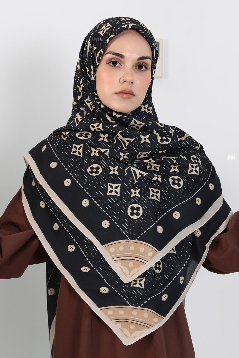 Pamuklu 140cm x 140cm Eşarp Siyah