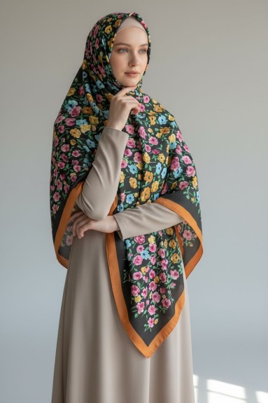  - Pamuklu 140cm x 140cm Eşarp Taba