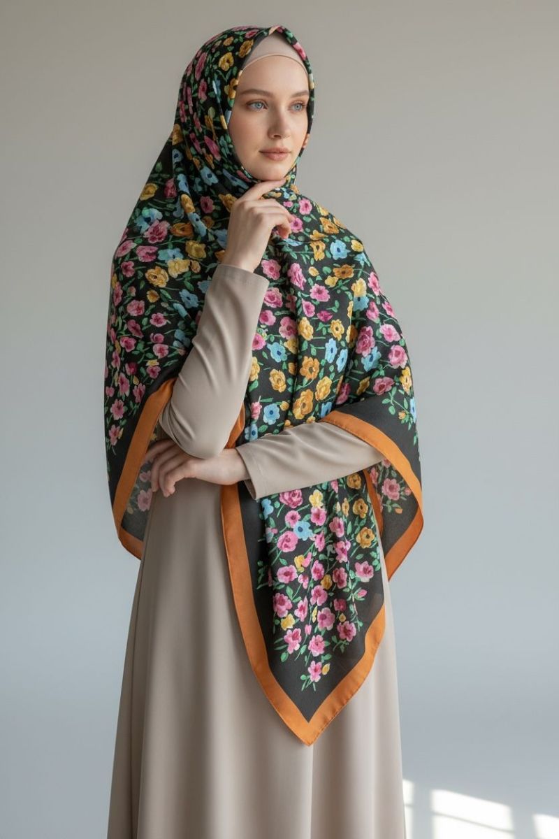 Pamuklu 140cm x 140cm Eşarp Taba