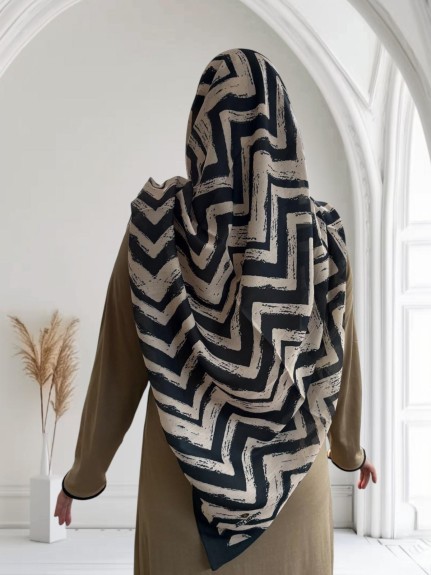  - Pamuklu 140cm x 140cm Eşarp Zikzak Krem