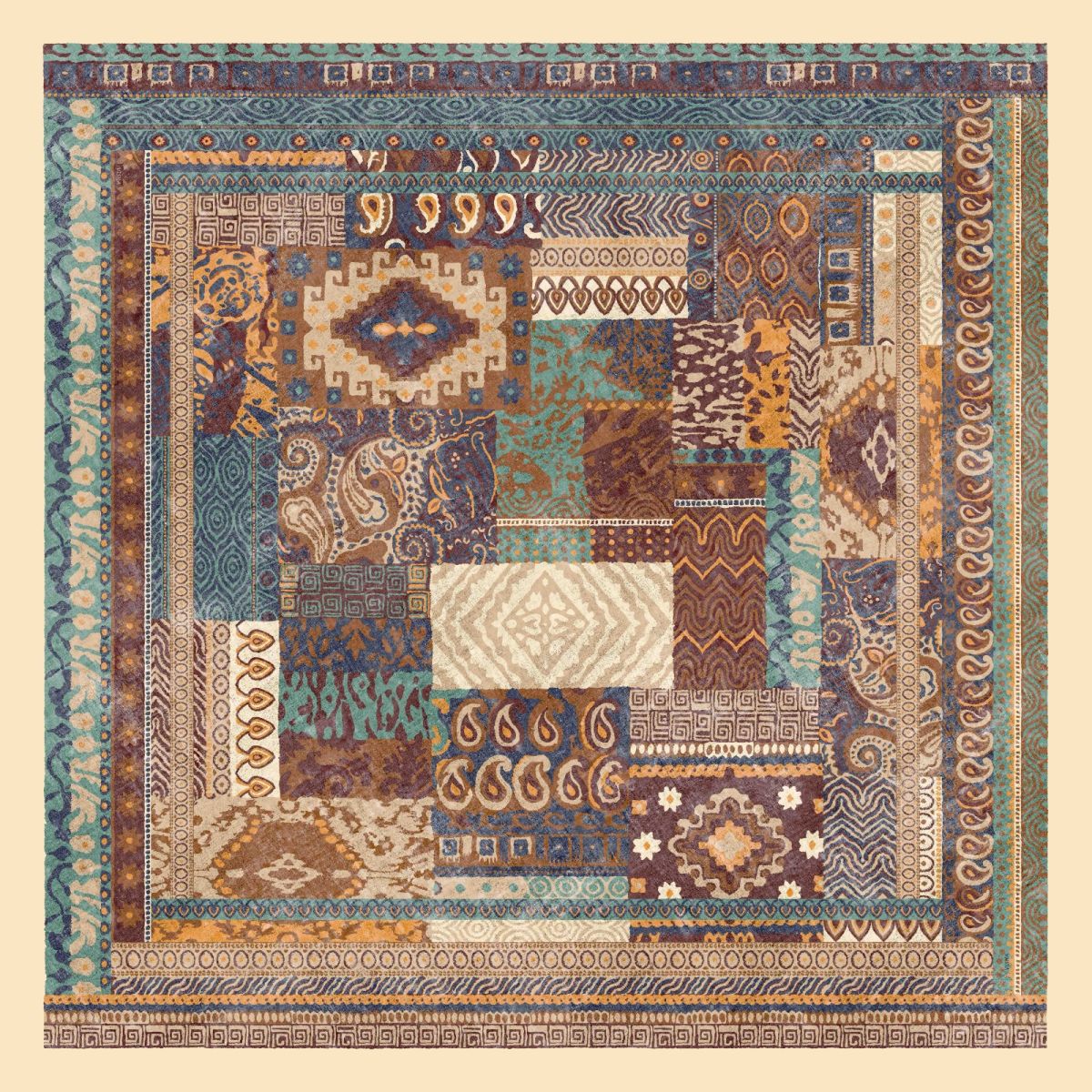 Pamuklu 140cm x 140cm Şal Eşarp - Bohem Desen