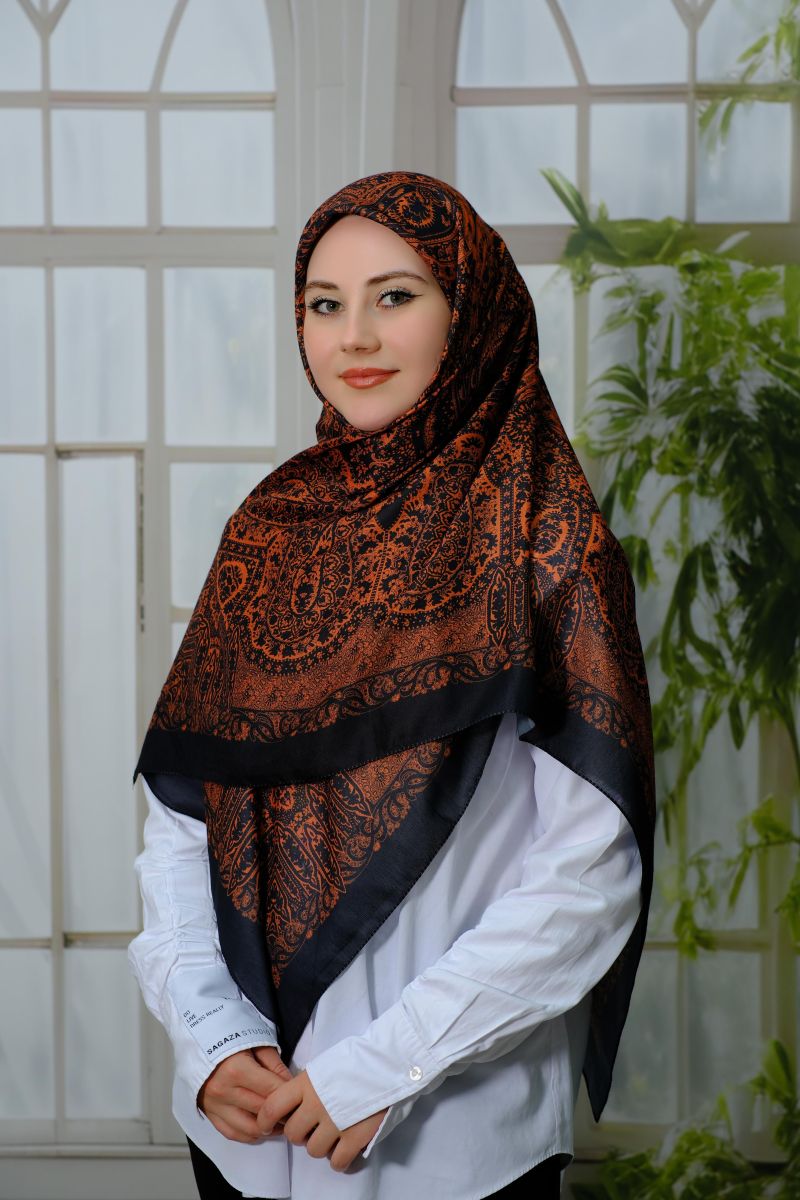 Pamuklu 140cm x 140cm Şal Eşarp - Enderun Siyah Taba