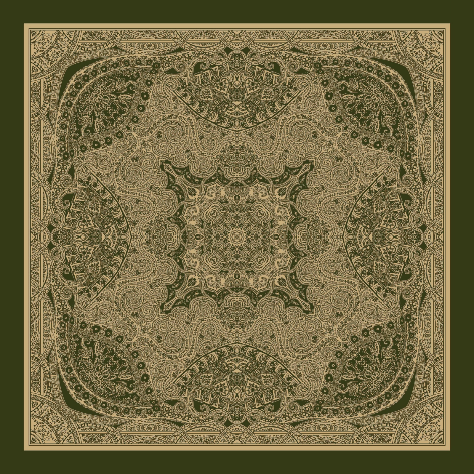 Pamuklu 140cm X 140cm Şal Eşarp - Etnik Haki