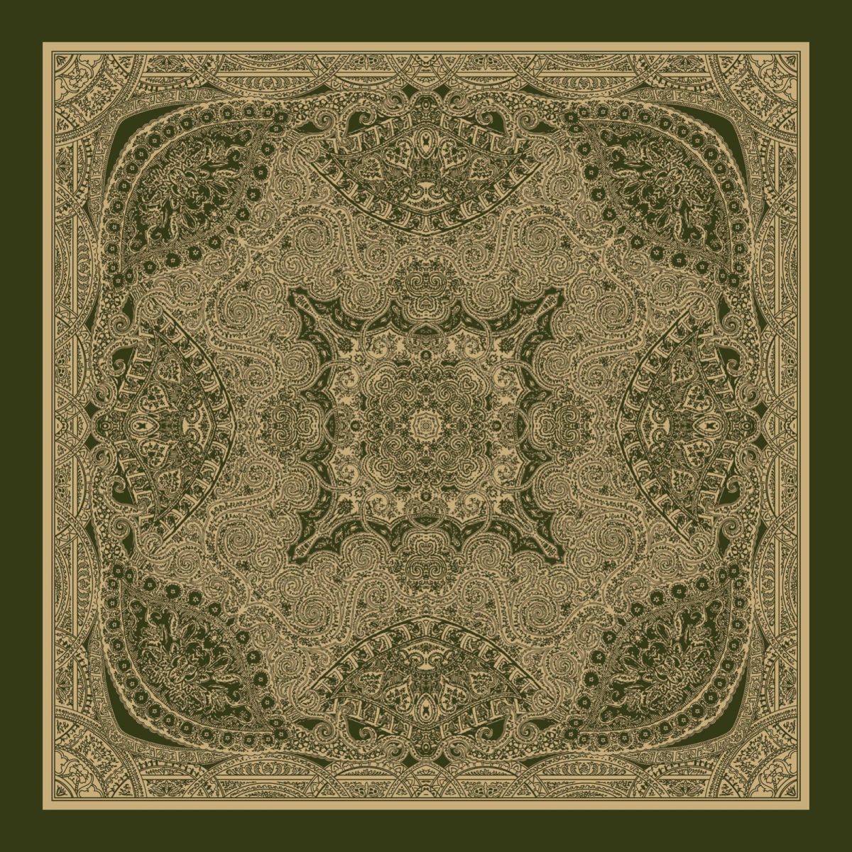 Pamuklu 140cm x 140cm Şal Eşarp - Etnik Haki