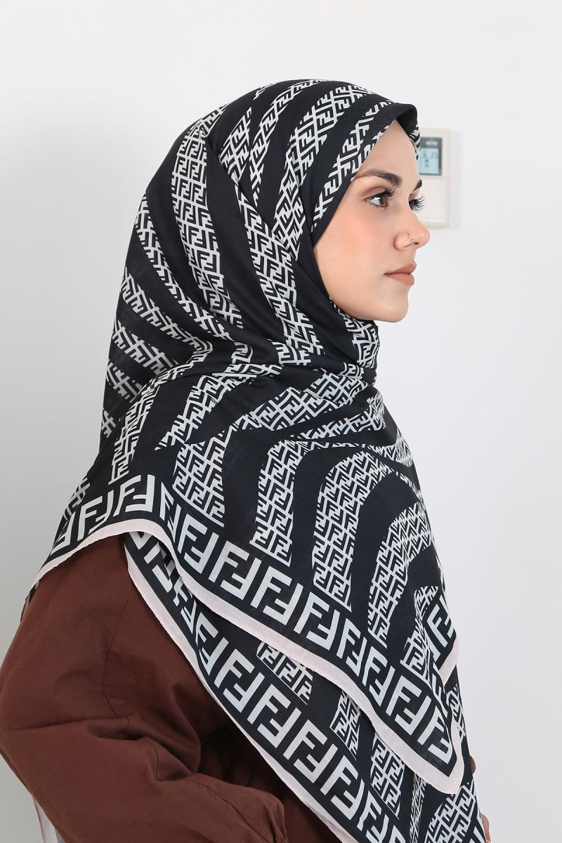 Pamuklu 140cm x 140cm Şal Eşarp - Siyah