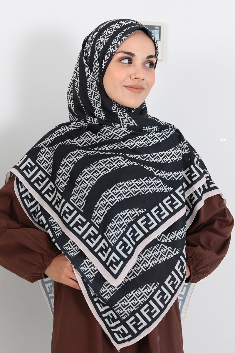 Pamuklu 140cm x 140cm Şal Eşarp - Siyah