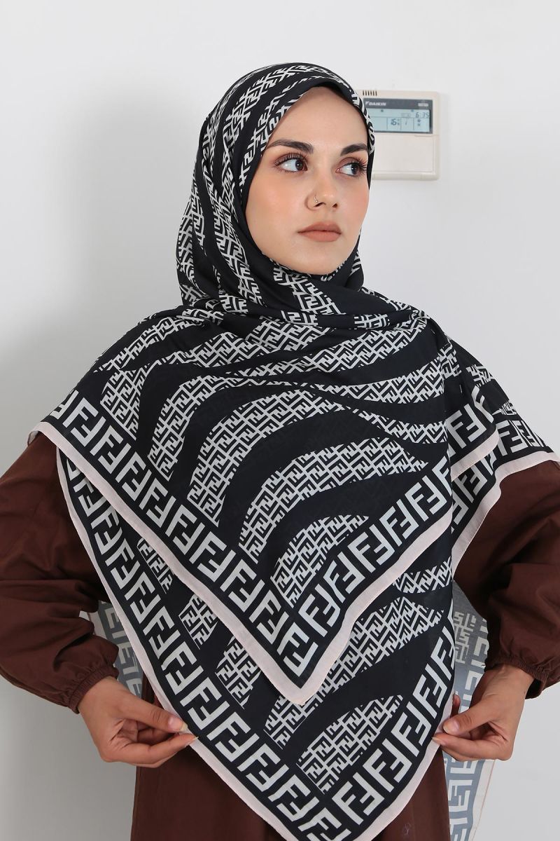 Pamuklu 140cm x 140cm Şal Eşarp - Siyah