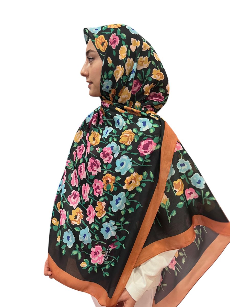 Pamuklu 140cm x 140cm Şal Eşarp - Flower
