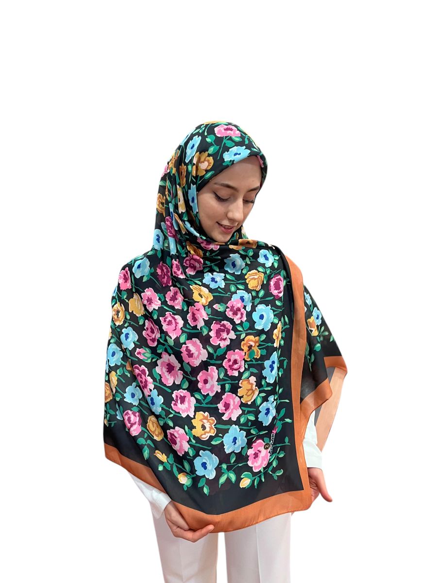 Pamuklu 140cm x 140cm Şal Eşarp - Flower