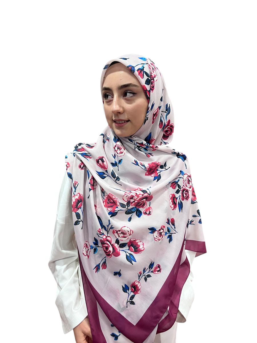 Pamuklu 140cm x 140cm Şal Eşarp - Şarabi