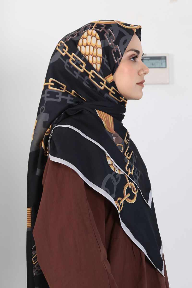 Pamuklu 140cm x 140cm Şal Eşarp - Zincir Desen