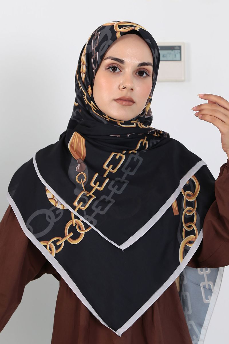 Pamuklu 140cm x 140cm Şal Eşarp - Zincir Desen