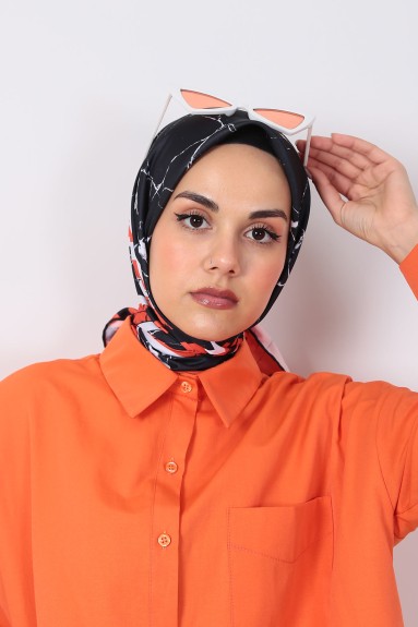 Royal Eşarp - Siyah - Orange - 3