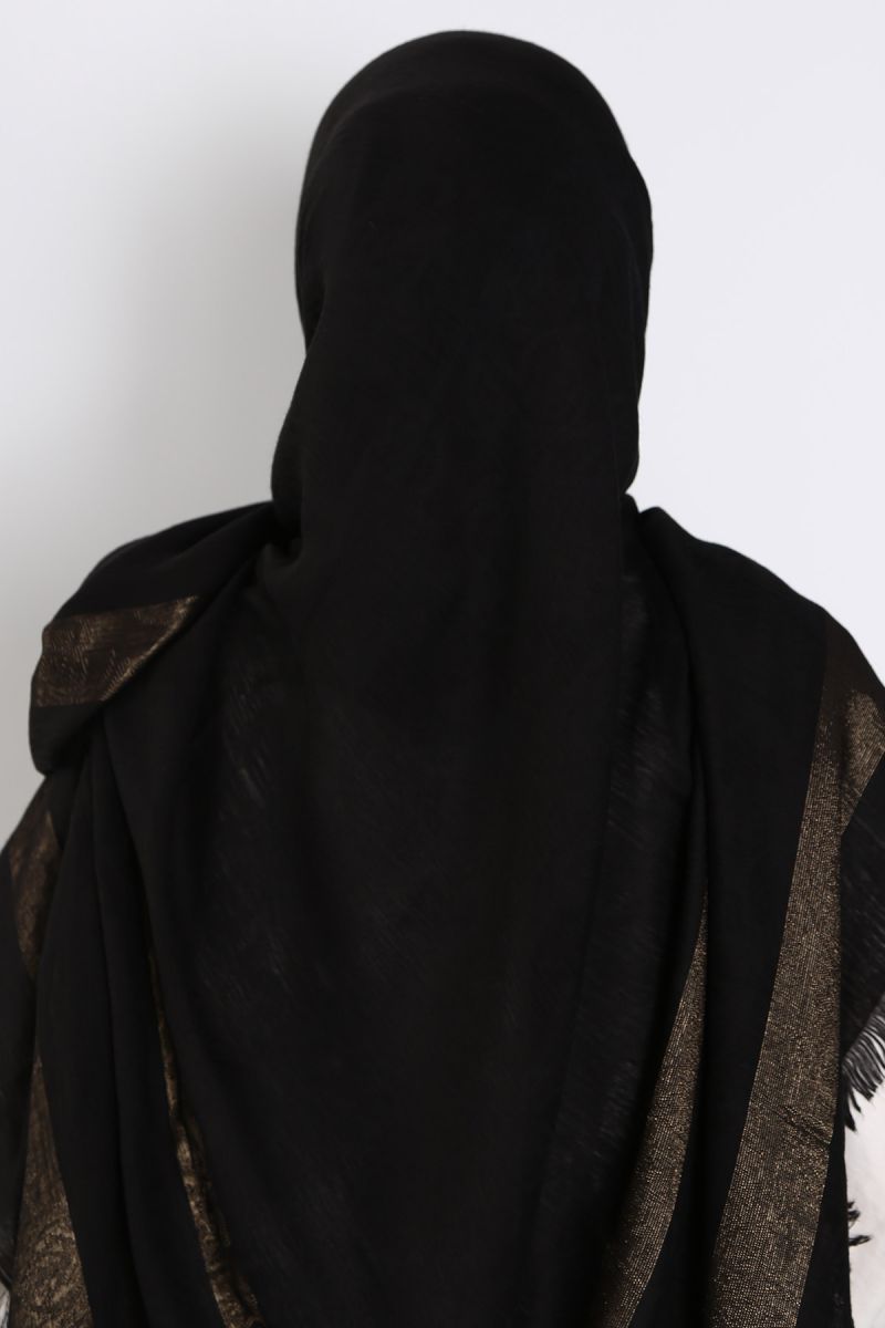 Siyah Gold 140cm x 140cm Eşarp - Çizgili