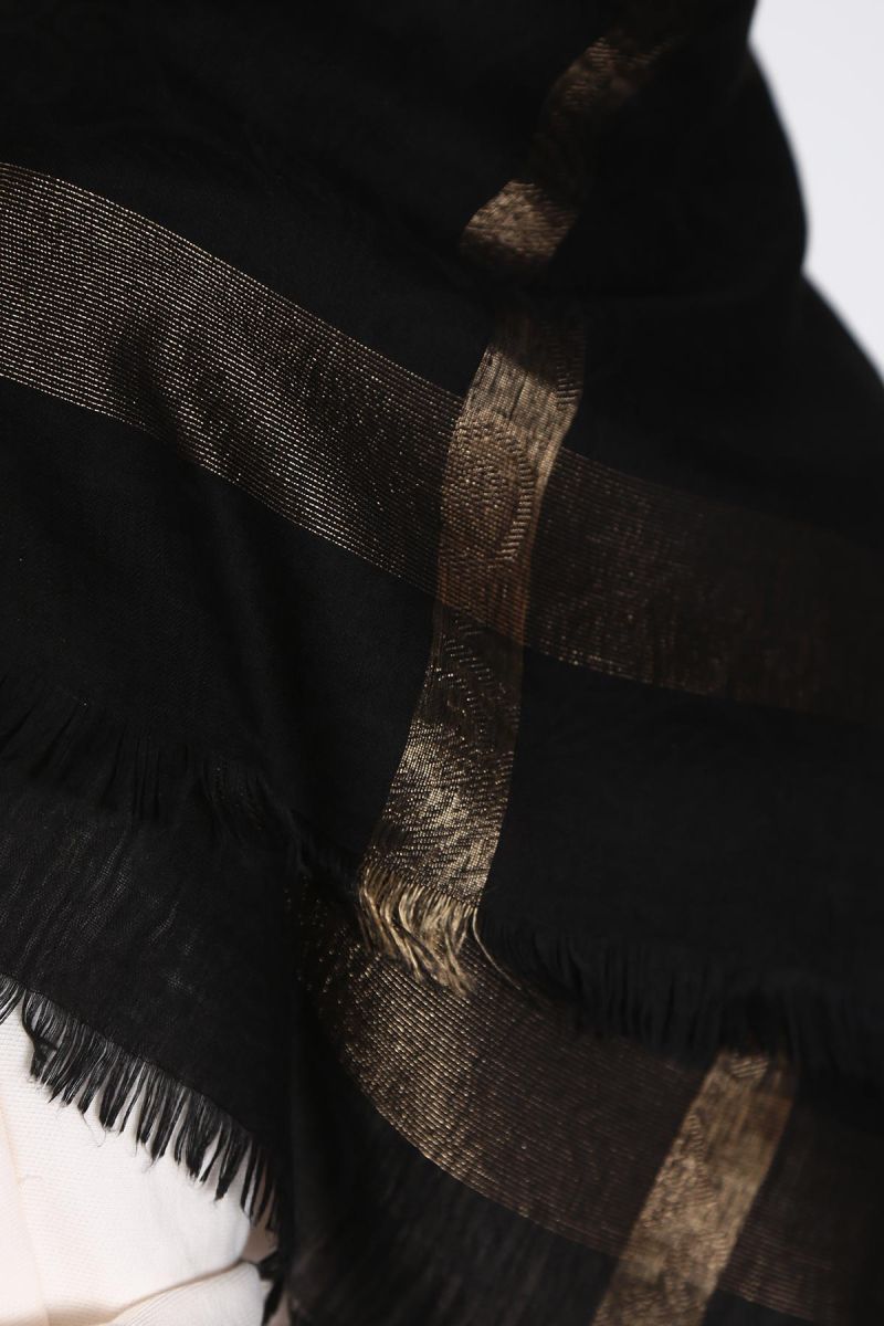 Siyah Gold 140cm x 140cm Eşarp - Çizgili
