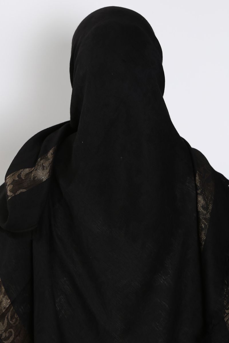 Siyah Gold 140cm x 140cm Eşarp - Etnik