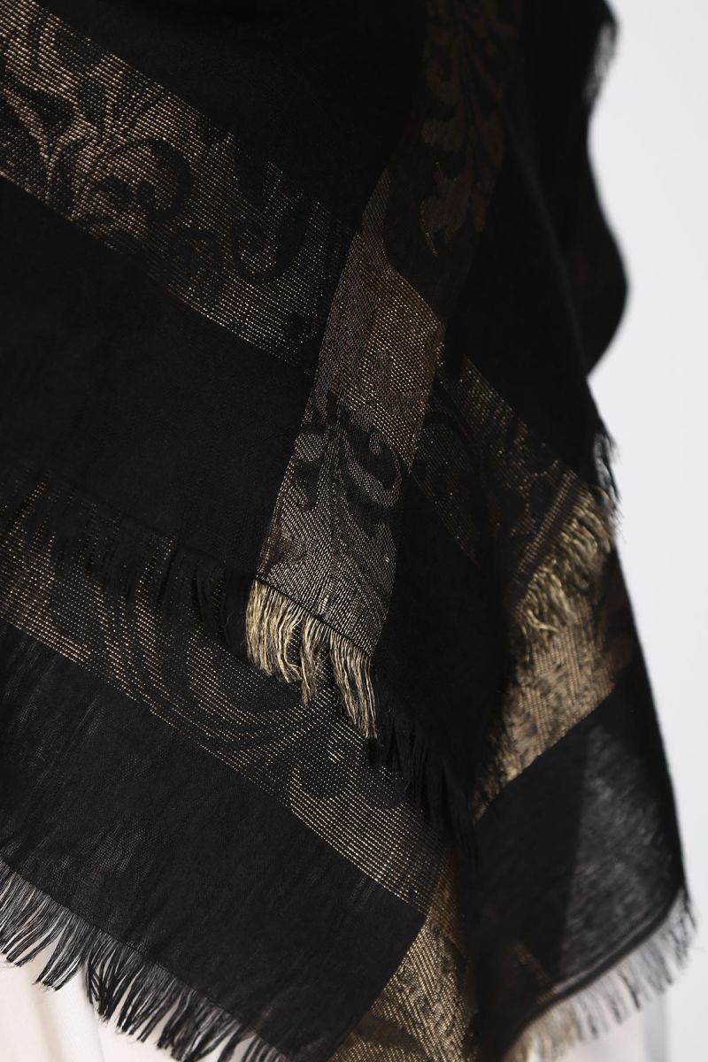 Siyah Gold 140cm x 140cm Eşarp - Etnik