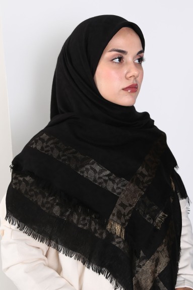 Zenipek - Siyah Gold 140cm x 140cm Eşarp - Geometri