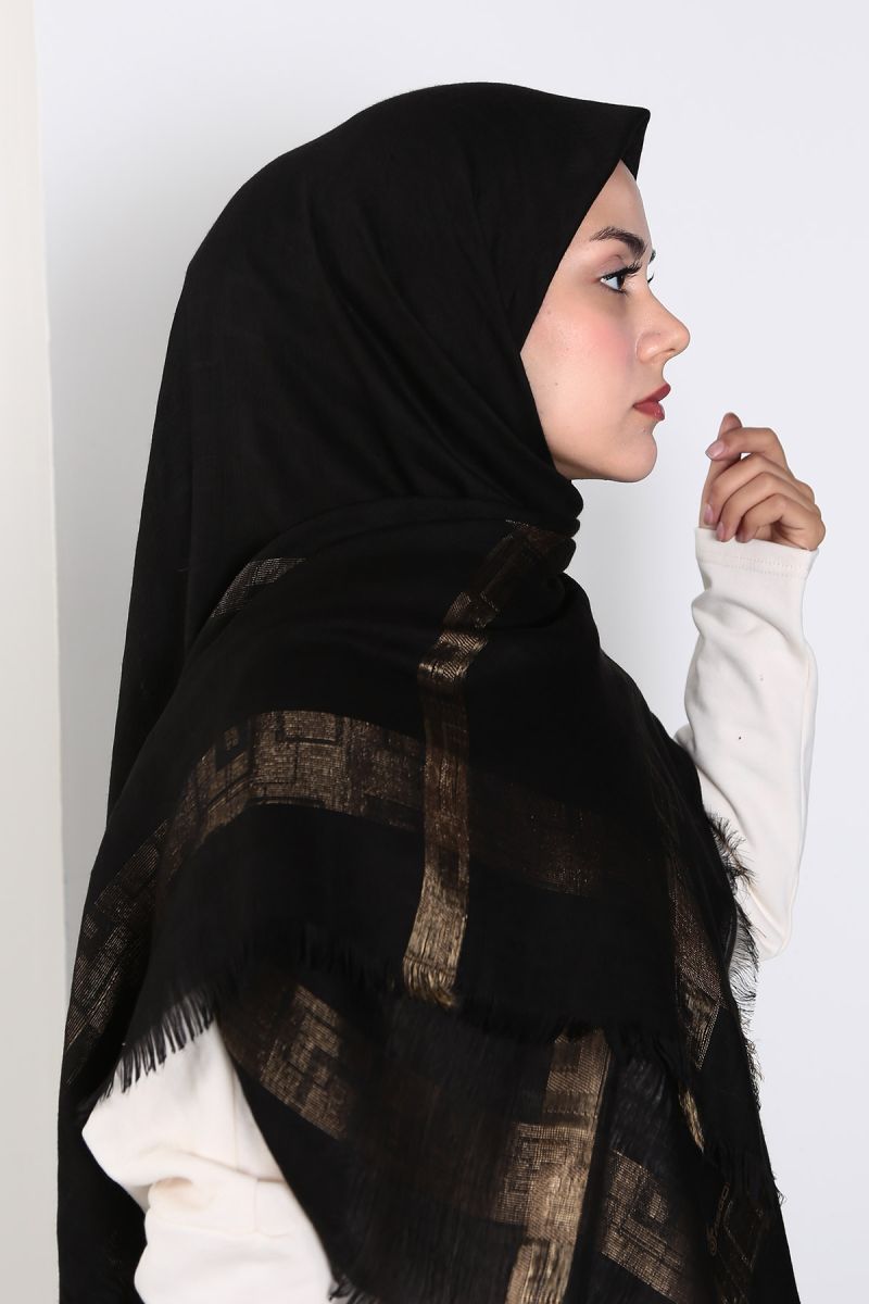 Siyah Gold 140cm x 140cm Eşarp - Kutulu