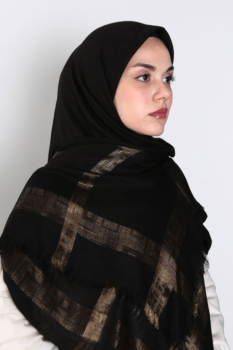 Siyah Gold 140cm x 140cm Eşarp - Kutulu