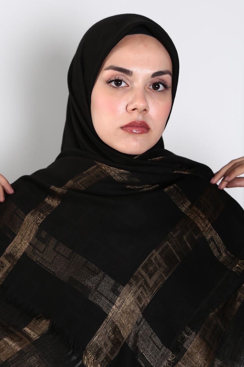 Siyah Gold 140cm x 140cm Eşarp - Kutulu